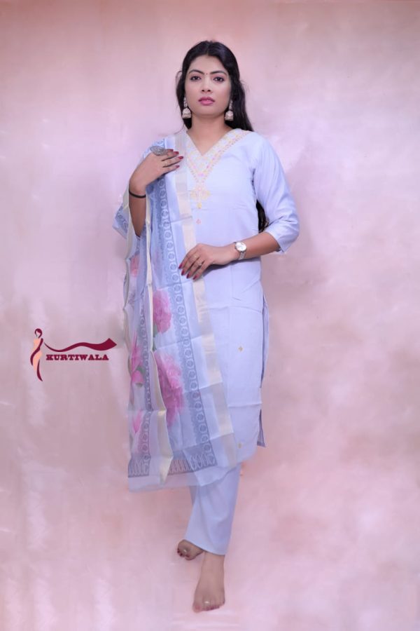 Roman Silk Pant Kurti with 3D print heavy Organza Dupatta